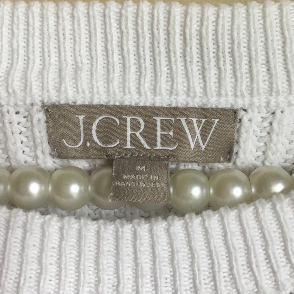 J. Crew White Organic Cotton Fisherman Knit Sweater Medium - Picture 5 of 11